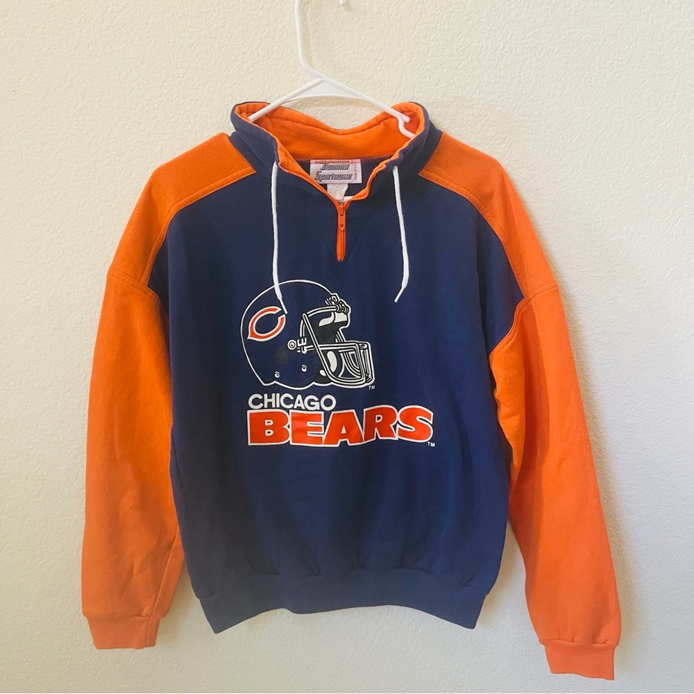 Vintage Chicago Bears Men's Navy and Orange Pullover Hoodie Sweatshirt